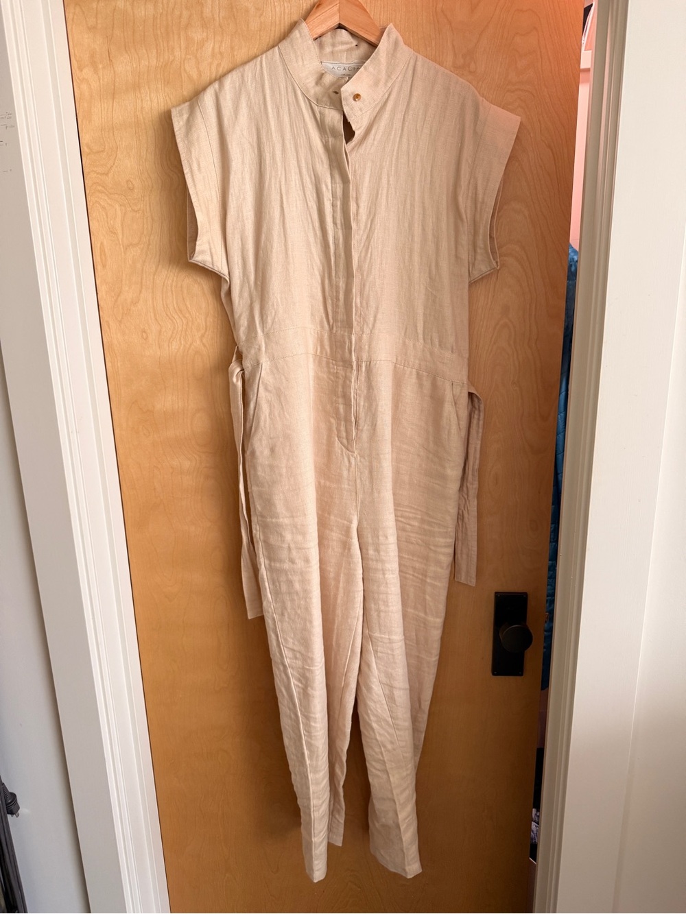 acacia swimwear Cream Linen-Blend Utility Jumpsuit